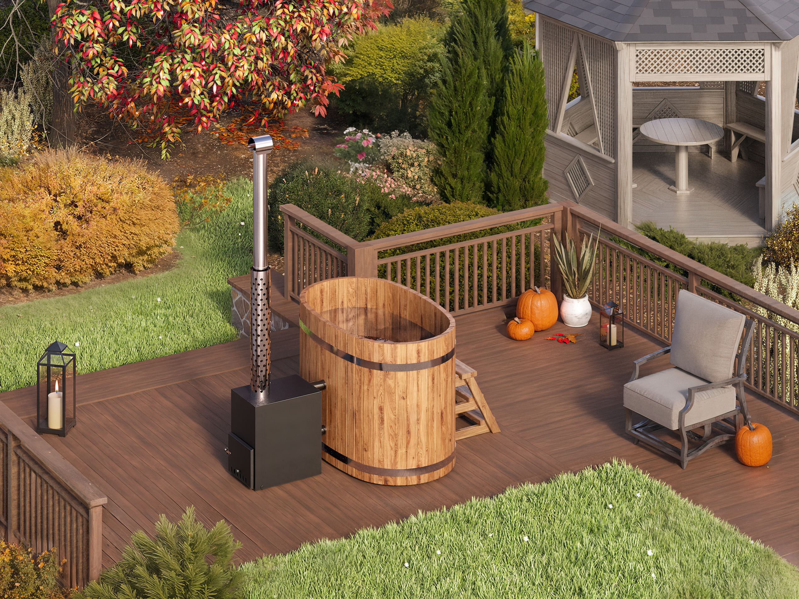 For 2 persons Wooden Hot Tub with an Outside Heater