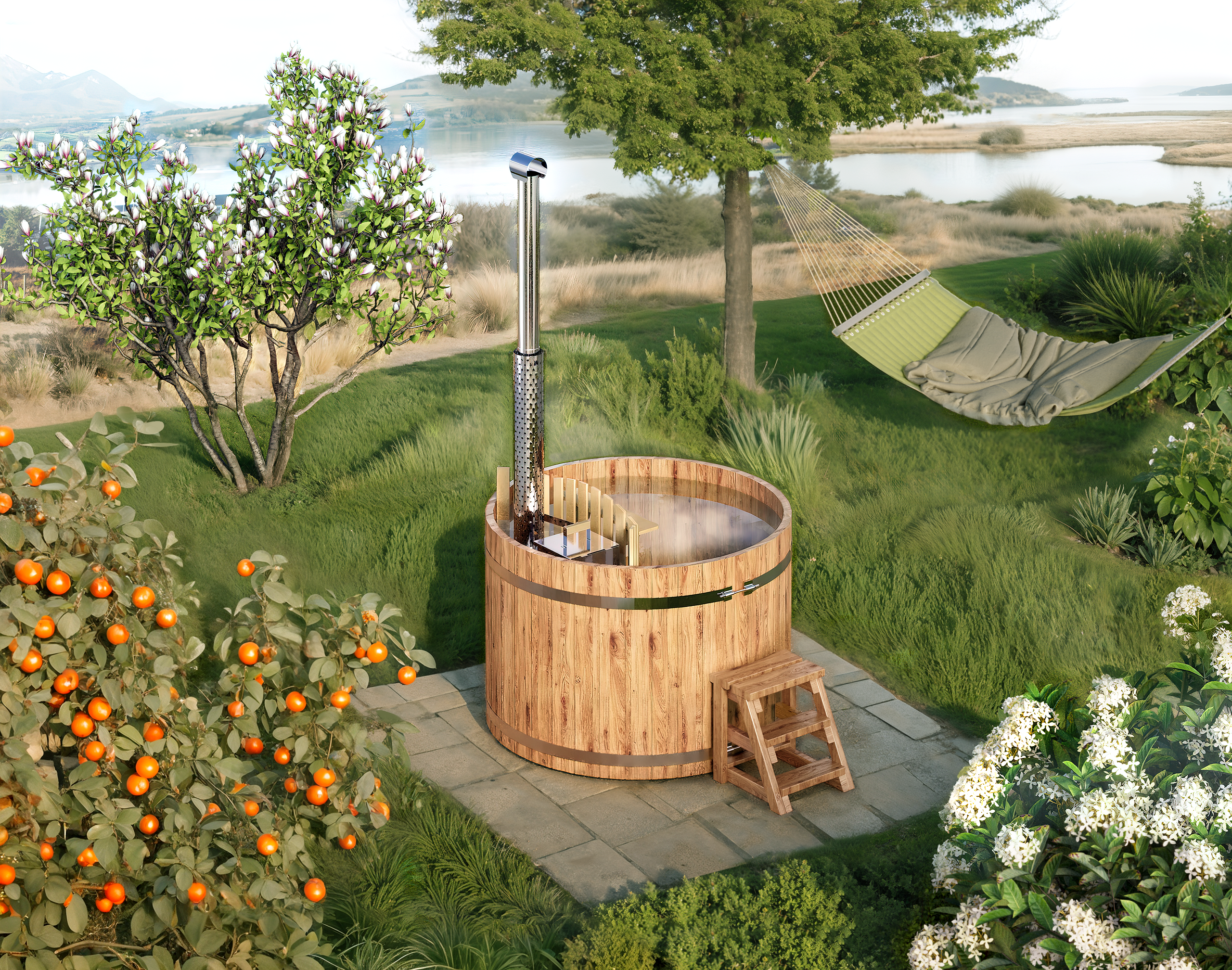 For 3-10 persons Wooden Hot Tub with an Inside Heater