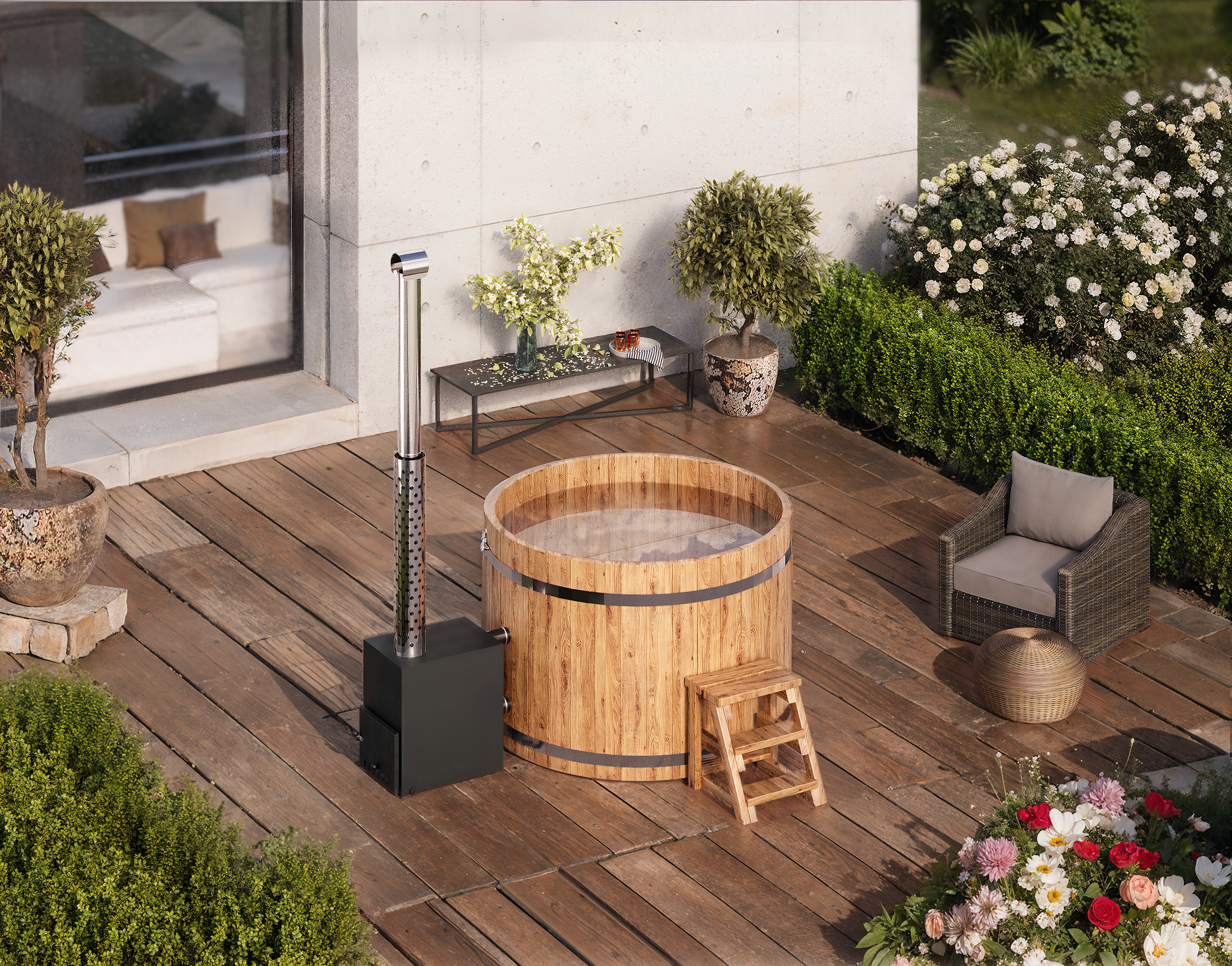 For 4-12 persons Wooden Hot Tub with an Outside Heater