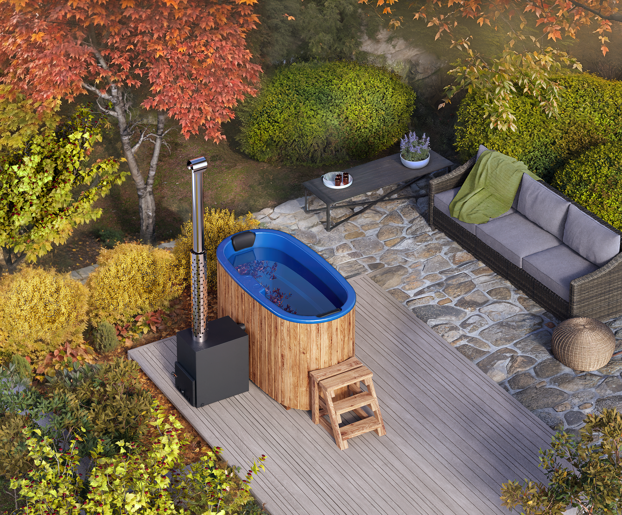 For 2 persons Wood-fired Hot Tub from Fiberglass