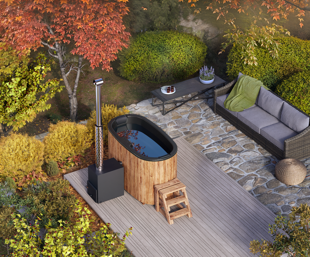 For 2 persons Wood-fired Hot Tub from Fiberglass