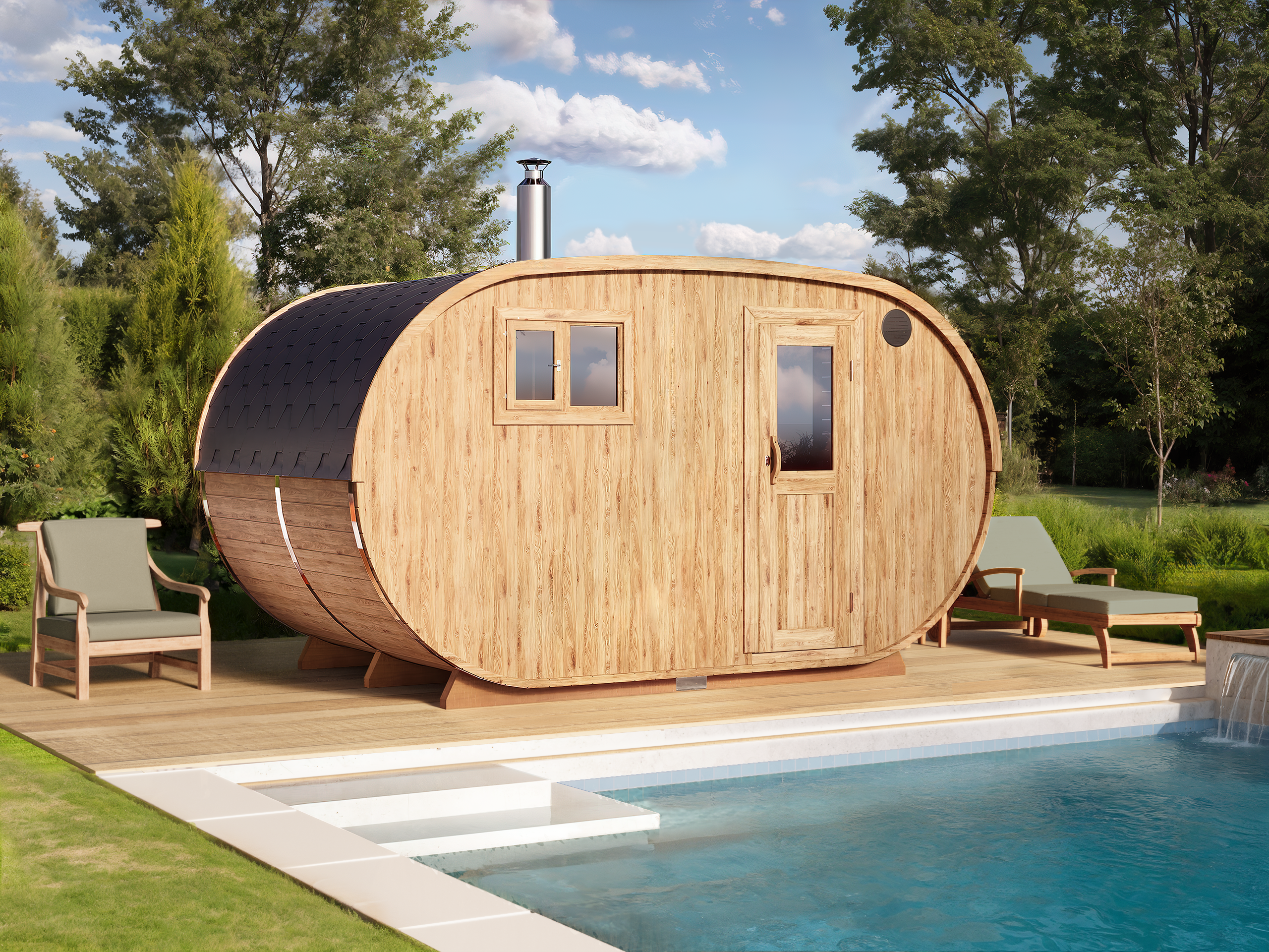 Oval Outdoor Sauna for 6 persons