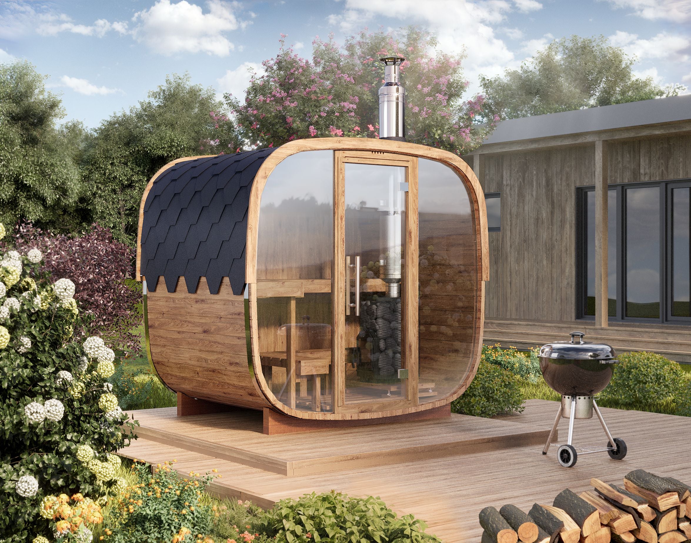 1.7m for 3 persons Cube Barrel Sauna