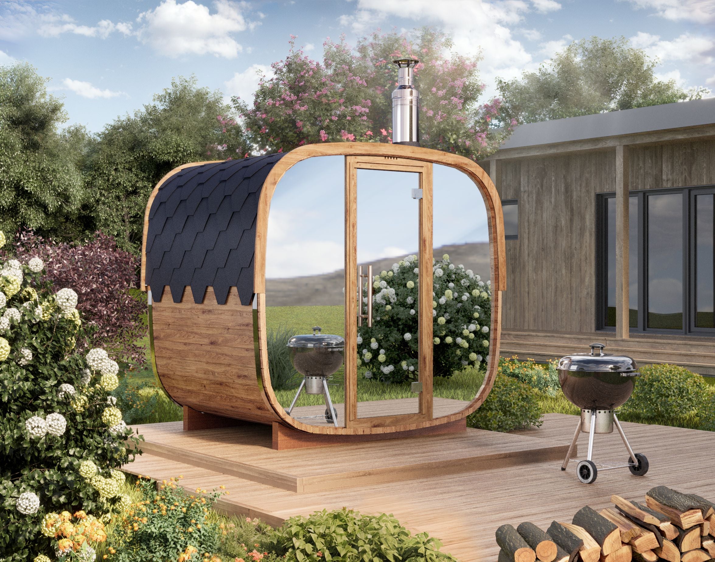 1.7m for 3 persons Cube Barrel Sauna