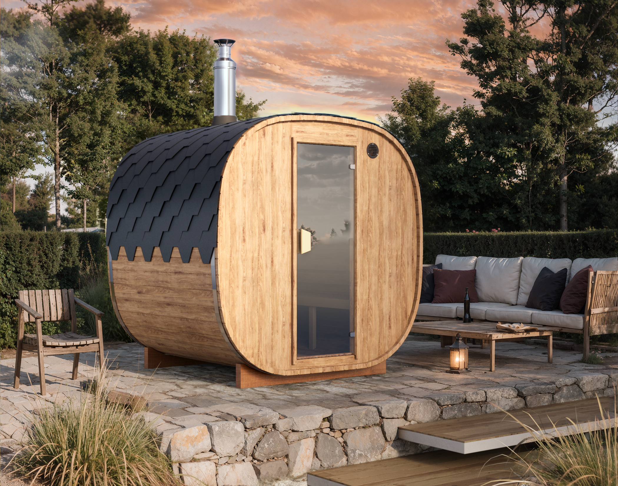 2/2.3m for 4 persons Cube Barrel Sauna