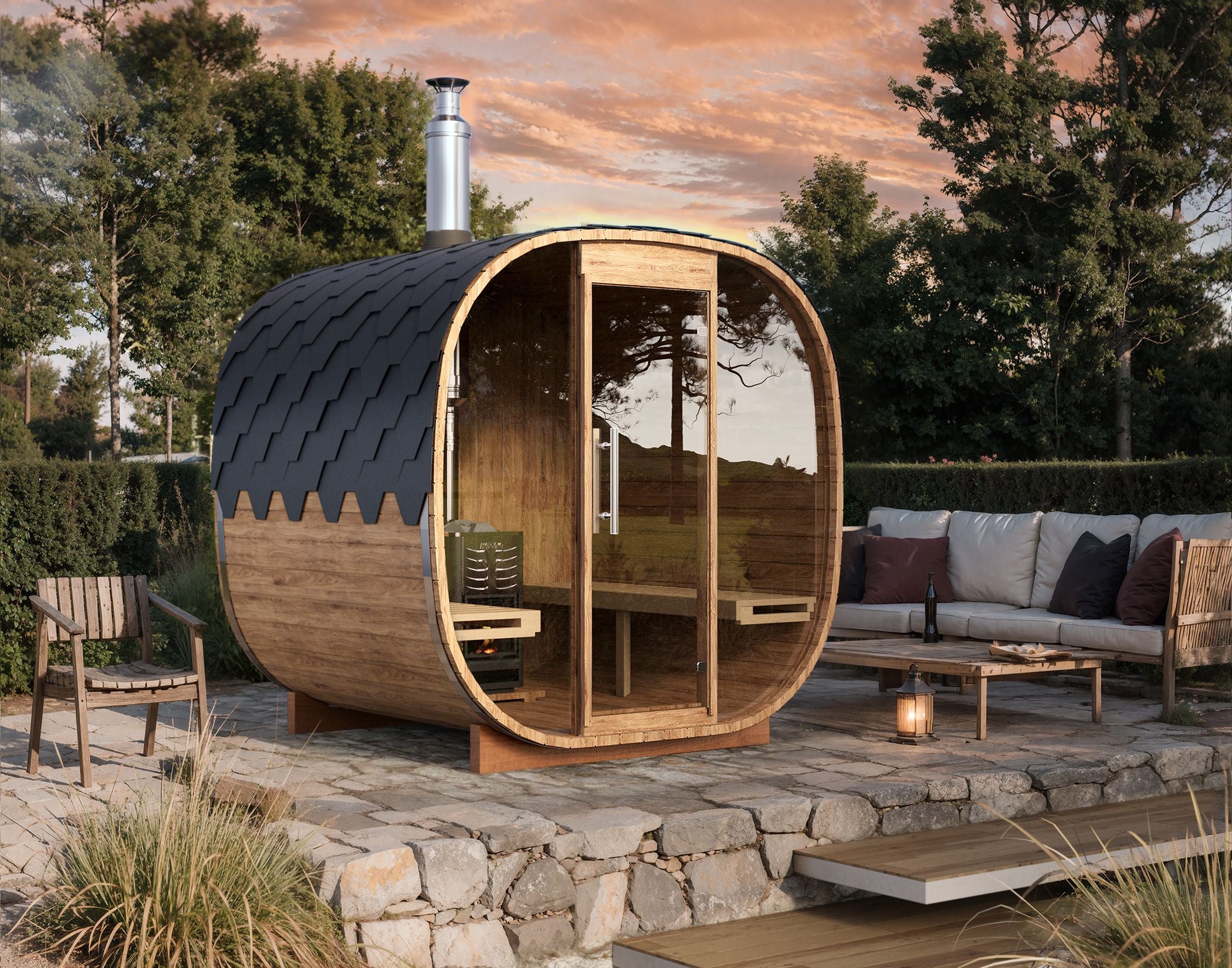 2/2.3m for 4 persons Cube Barrel Sauna