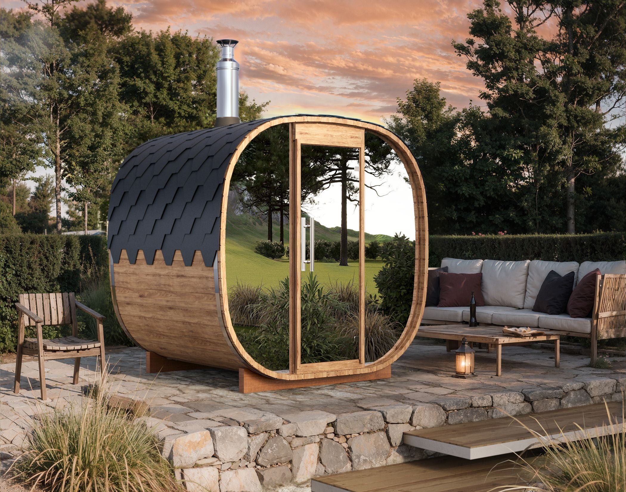2/2.3m for 4 persons Cube Barrel Sauna