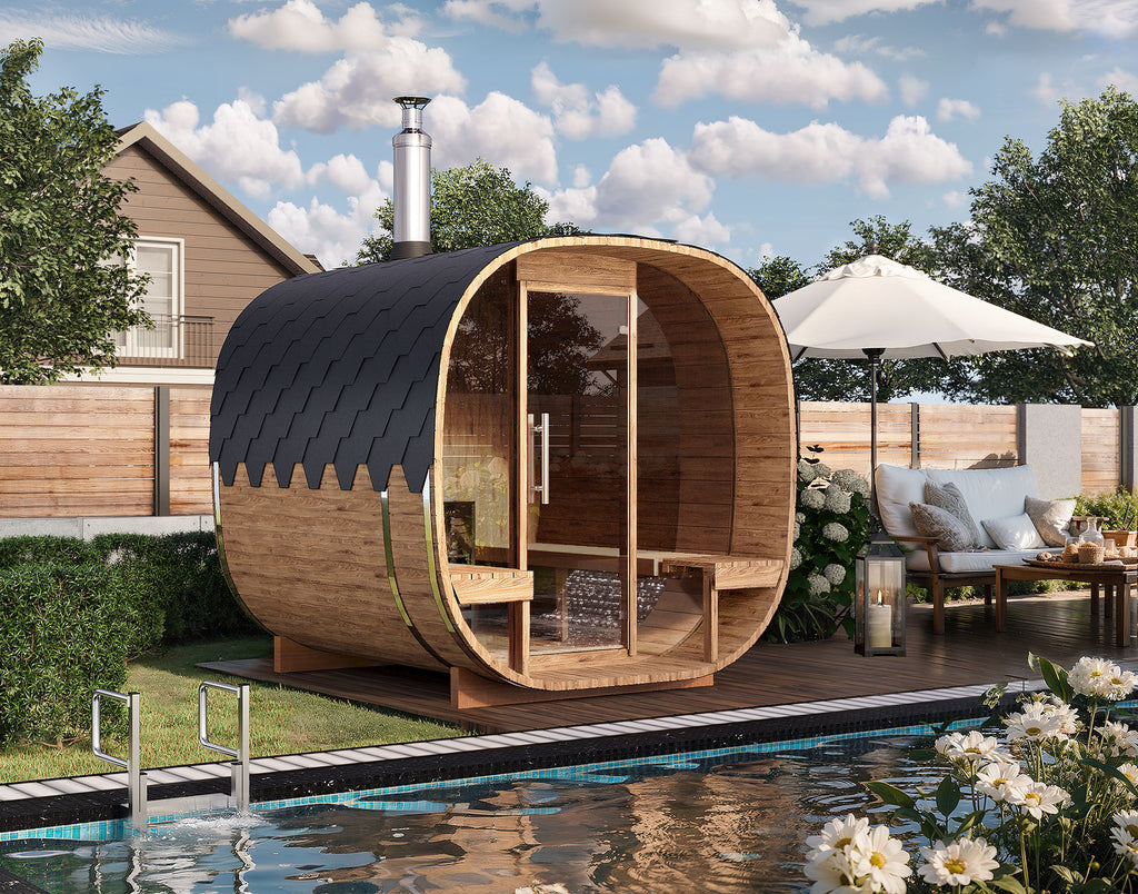 2.4m for 4 persons Cube Barrel Sauna with outside seats