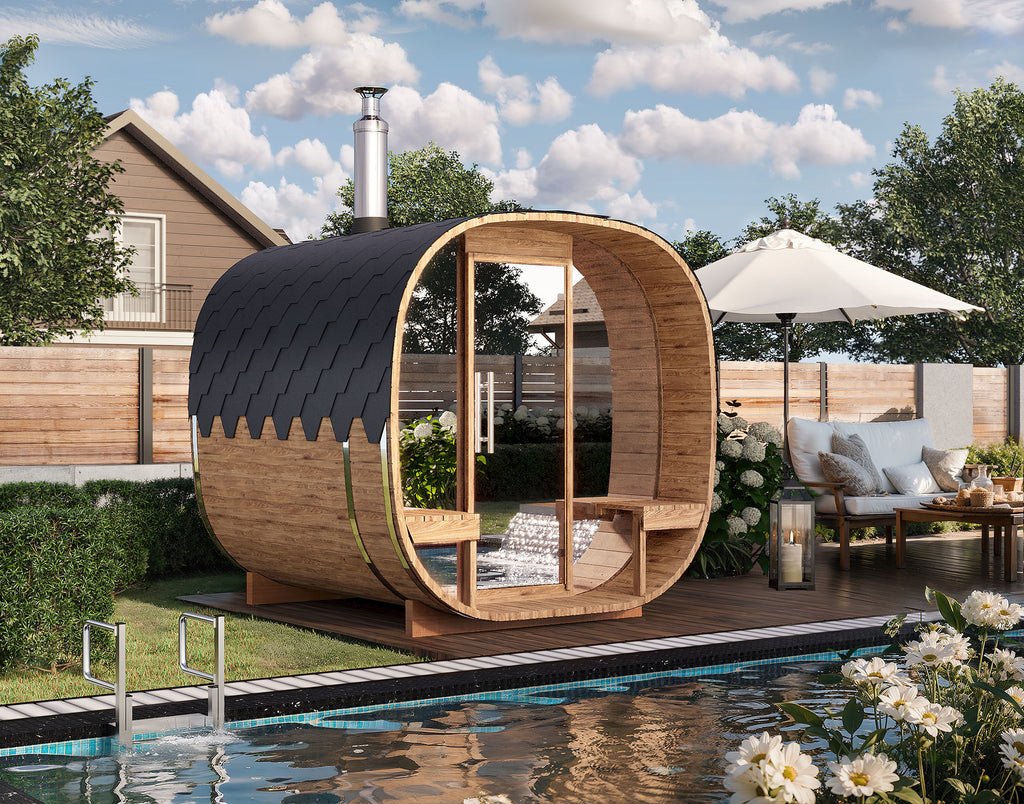2.4m for 4 persons Cube Barrel Sauna with outside seats
