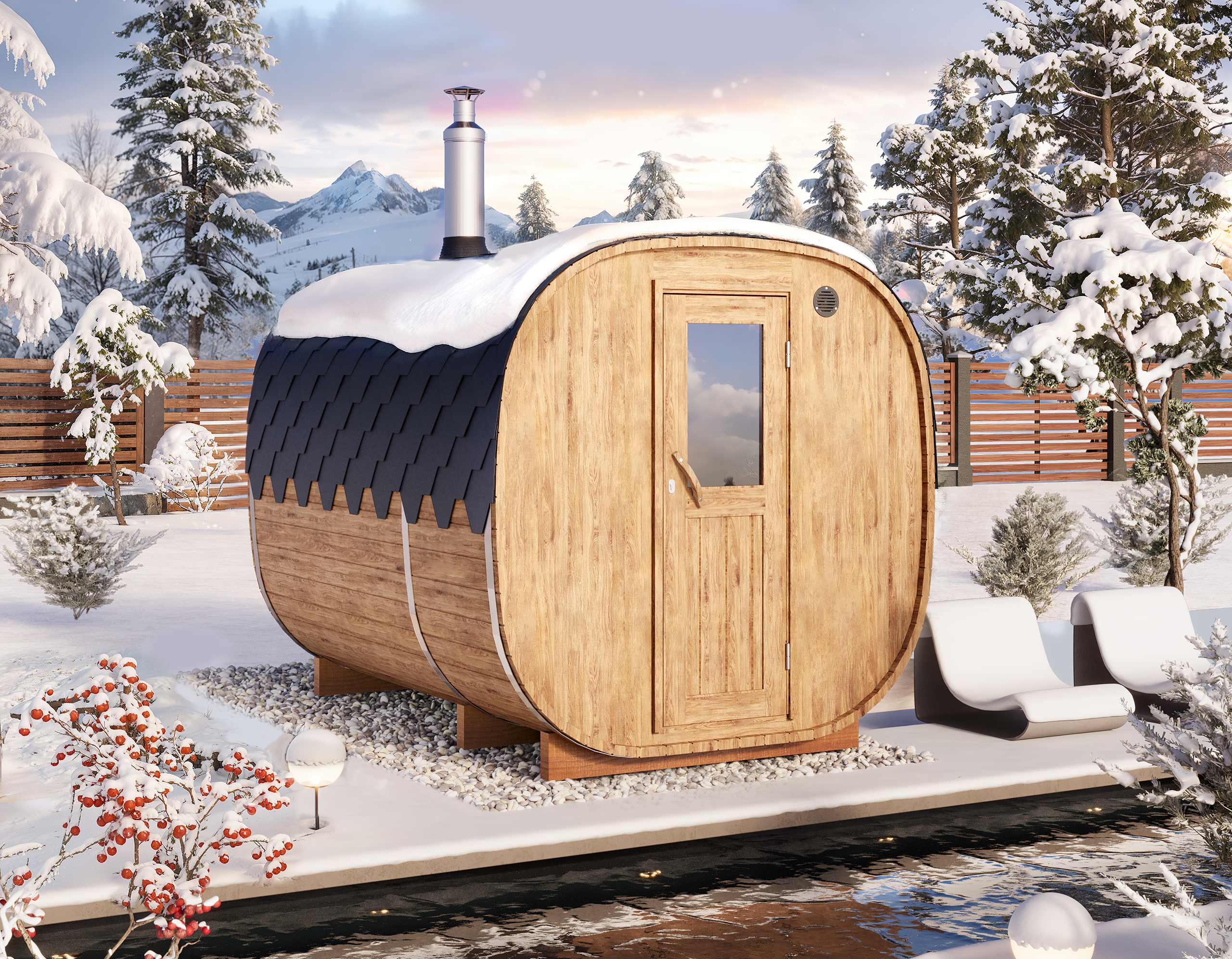 3m for 4 persons Cube Barrel Sauna with dressing room