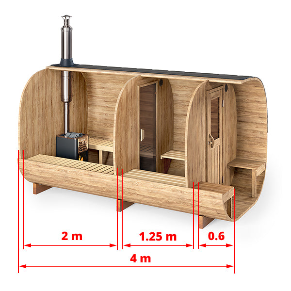 4m for 4 persons Cube Barrel Sauna with dressing room and outside seats