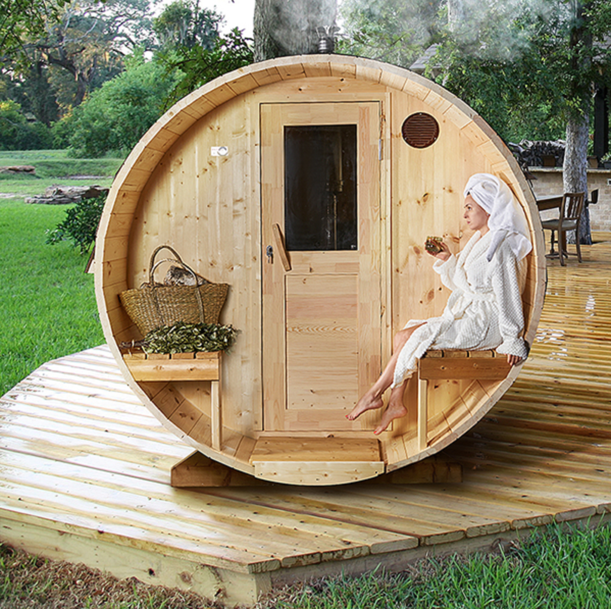 2.4m for 4 persons Outdoor Sauna with Outside Seats