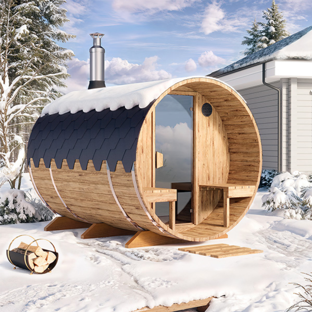 2.8m for 4 persons Outdoor Sauna with Outside Seats