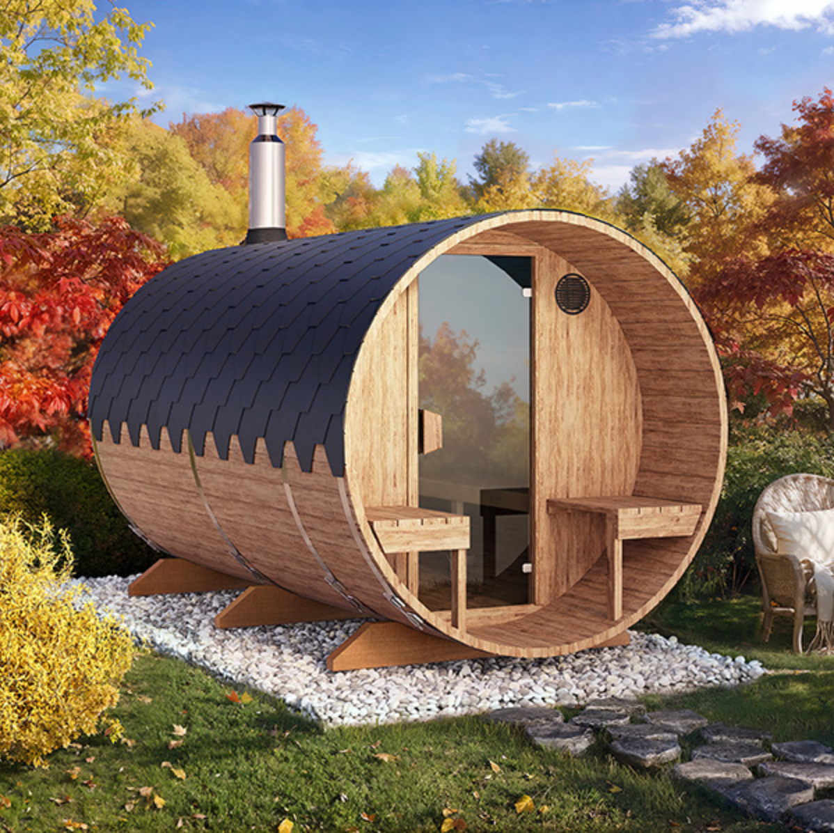 3.6m for 6 persons Outdoor Sauna with Outside Seats