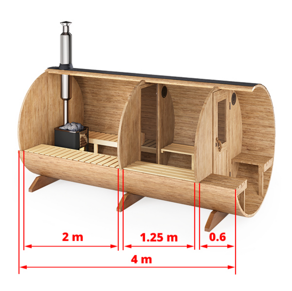 4m for 4 persons Outdoor Sauna with Dressing Room and Outside Seats