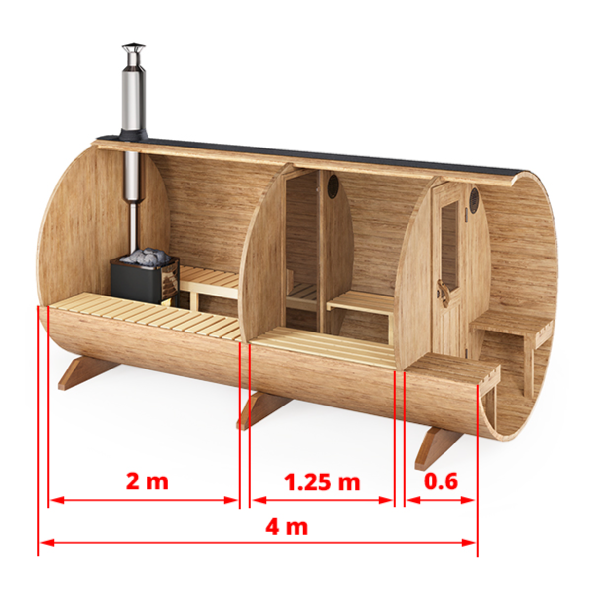 4m for 4 persons Outdoor Sauna with Dressing Room and Outside Seats