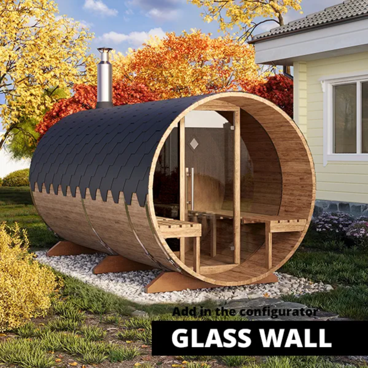 4m for 4 persons Outdoor Sauna with Dressing Room and Outside Seats