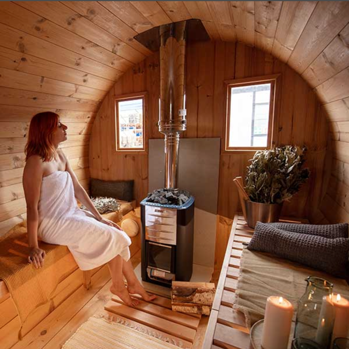 4m for 4 persons Outdoor Sauna with Dressing Room and Outside Seats