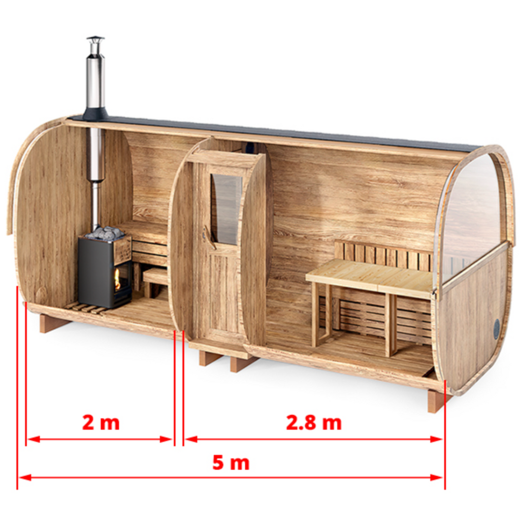 5m Outdoor Sauna for 6 persons with seats or bed