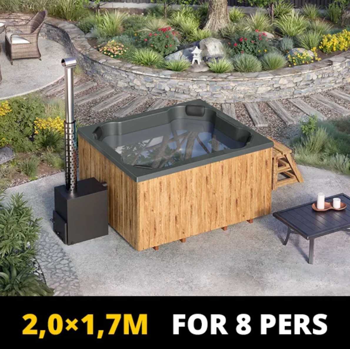 For 8 persons Wood-fired Hot Tub “Quattro” from Fiberglass