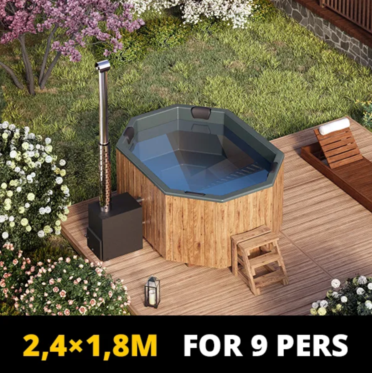 For 9 persons Wood-fired Hot Tub “Octa” from Fiberglass