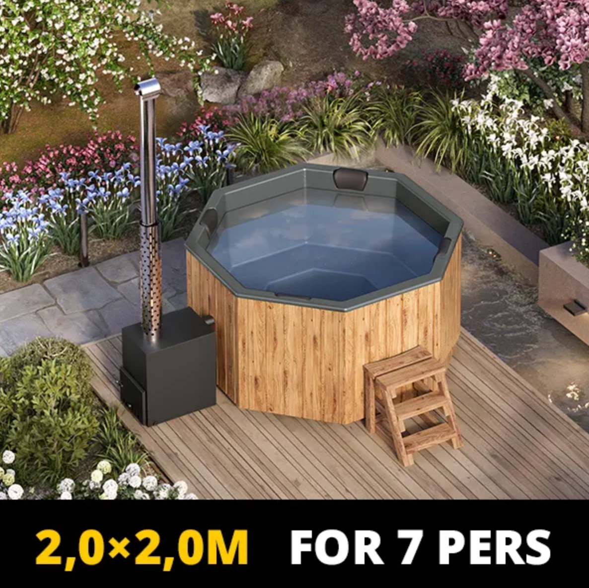 For 7 persons Wood-fired Hot Tub “Octa” from Fiberglass