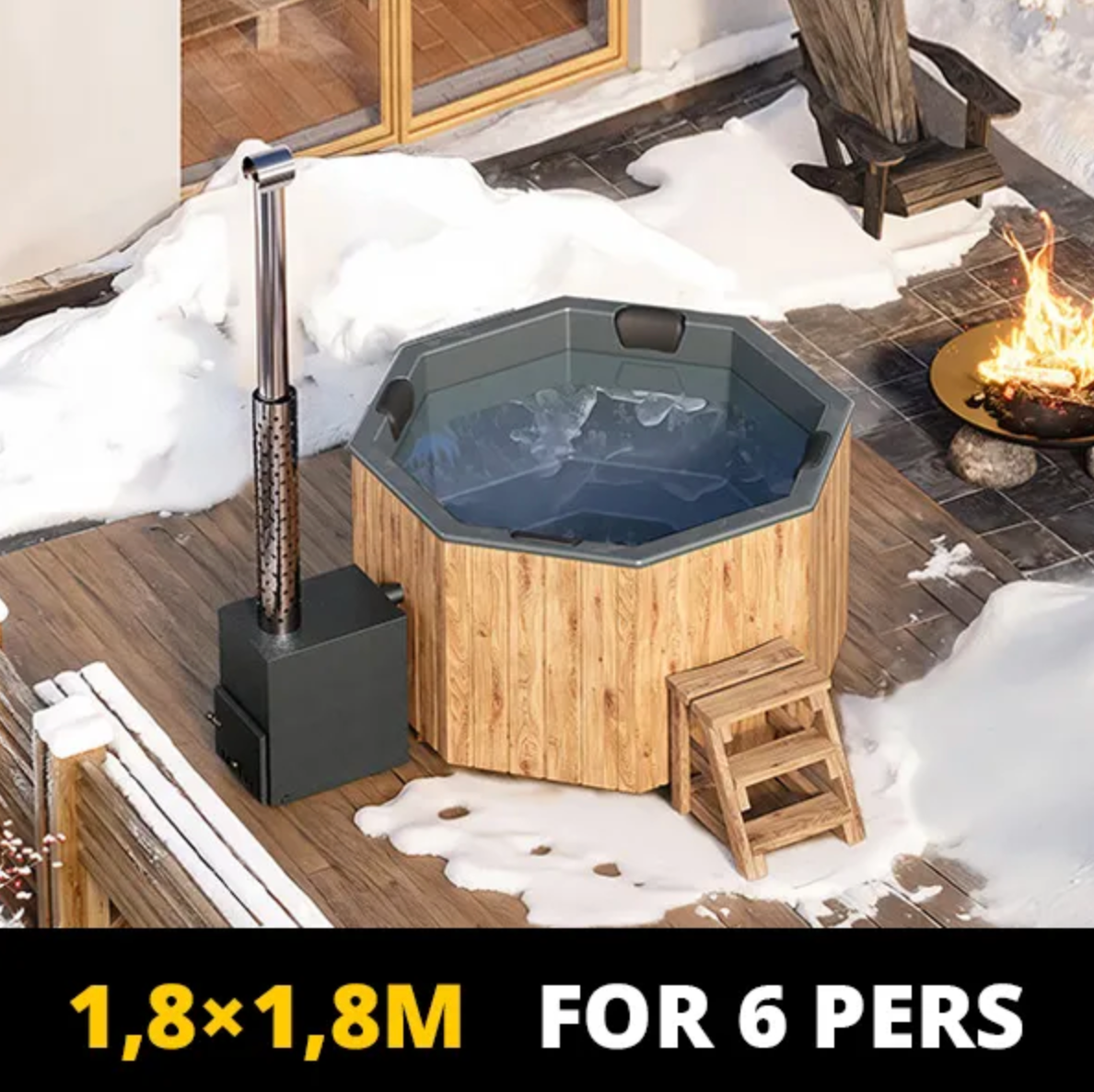 For 6 persons Wood-fired Hot Tub “Octa” from Fiberglass