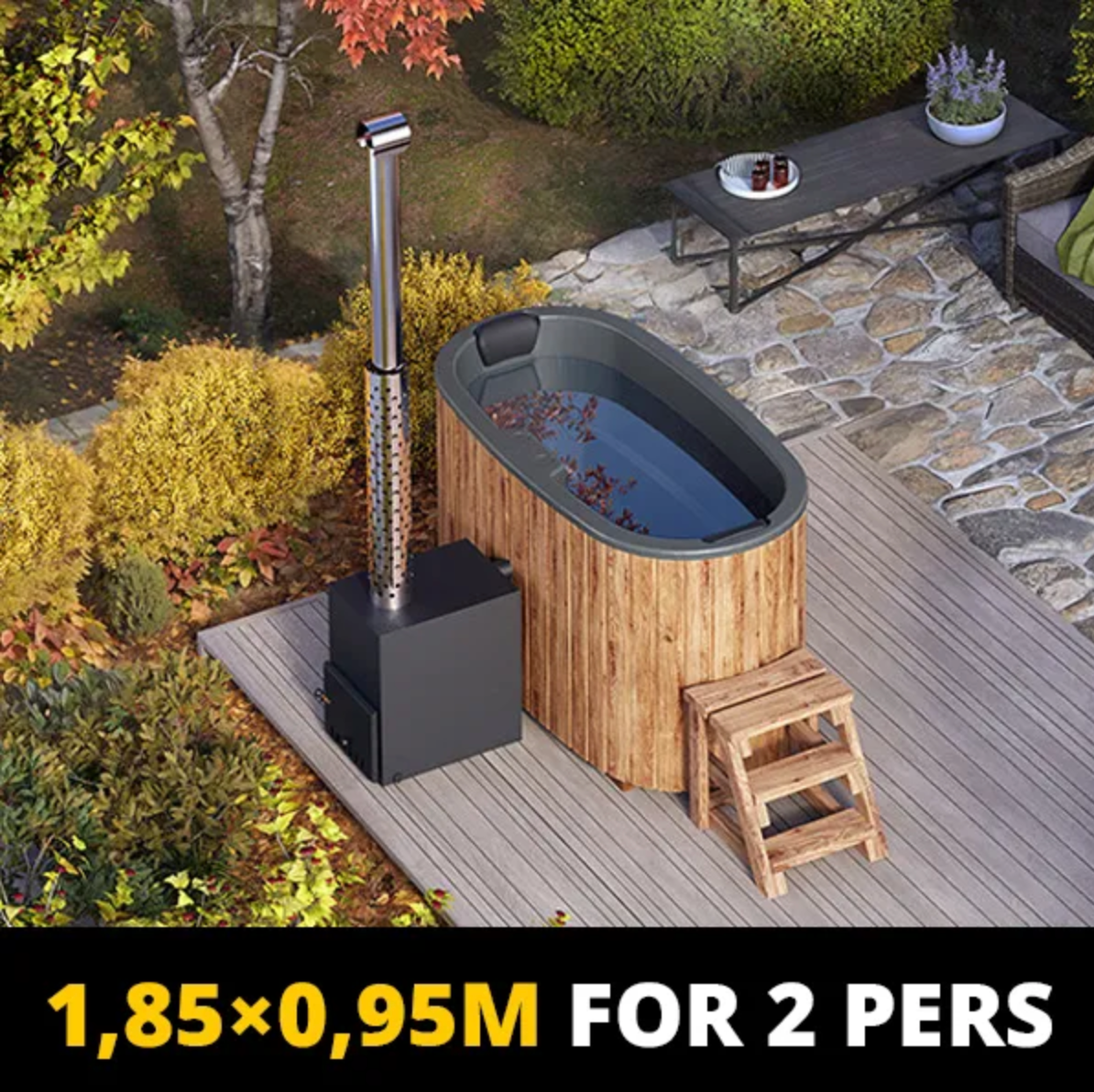 For 2 persons Wood-fired Hot Tub from Fiberglass