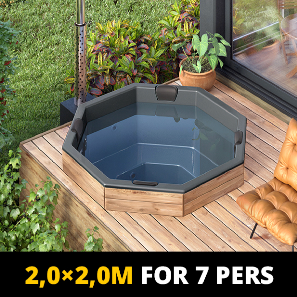 For 7 persons Hot Tub Liner from Fiberglass “Octa” 2,0×2,0m
