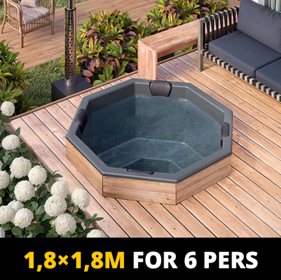 For 6 persons Hot Tub Liner from Fiberglass “Octa” 1,8×1,8m