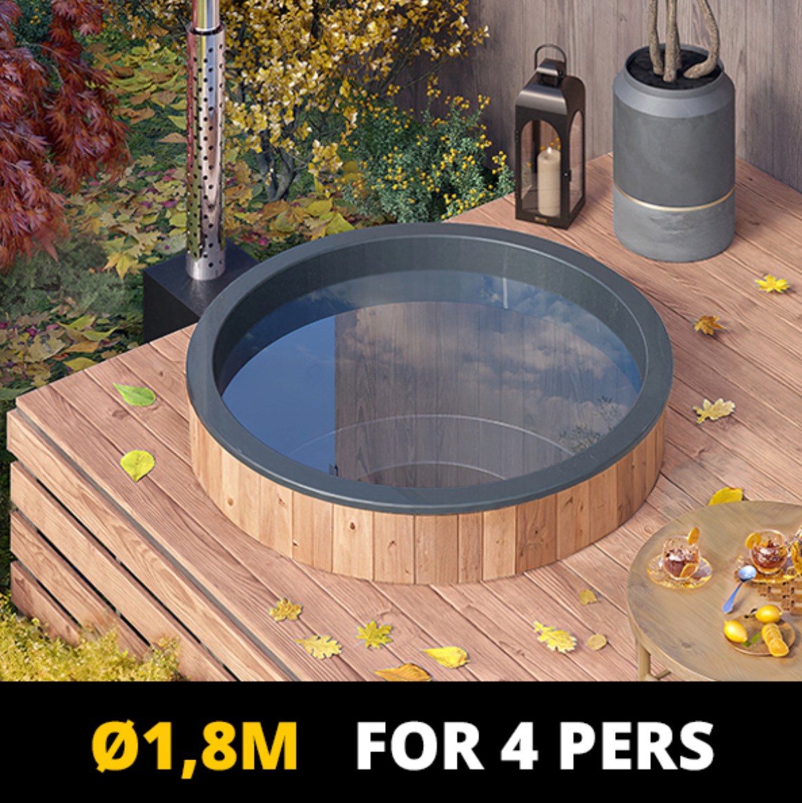 For 4 persons Hot Tub Liner from Fiberglass with an Outside Heater “Round” 1,8m