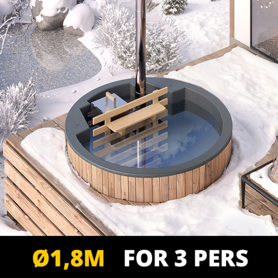 For 3 persons Hot Tub Liner from Fiberglass with an Inside Heater “Round” 1,8m