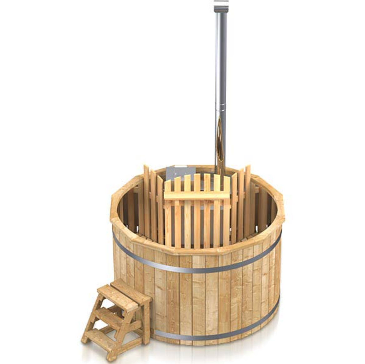 Stainless Steel Wooden Hot Tub with a Wood-Fired Heater