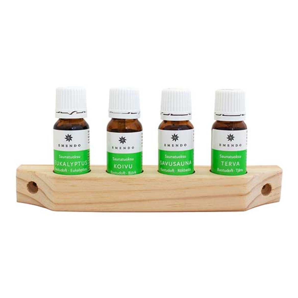 Sauna fragrances 4×10 ml, wooden wallrack