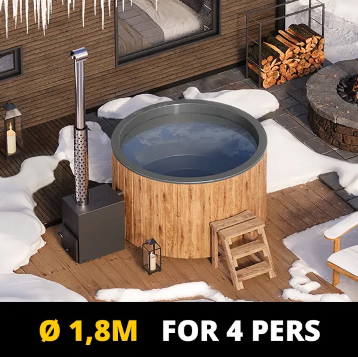 For 4 persons Wood-fired Hot Tub with an Outside Heater